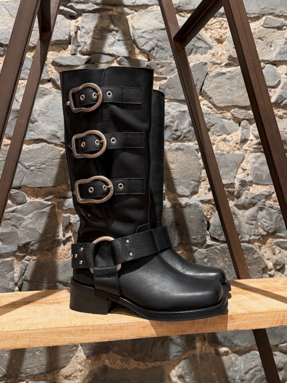 Dorothee Schumacher Black Leather Buckle Biker Boots